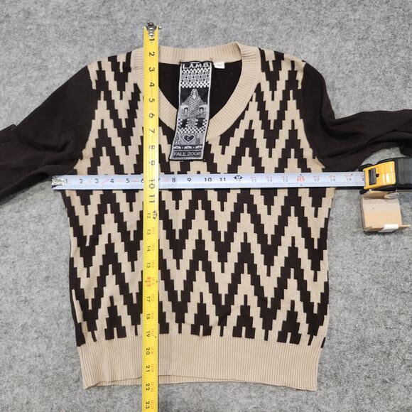 L.A.M.B. Gwen Stefani Womens L Large Cotton Cashmere Knit Zig Zag V Neck Sweater - Picture 7 of 12